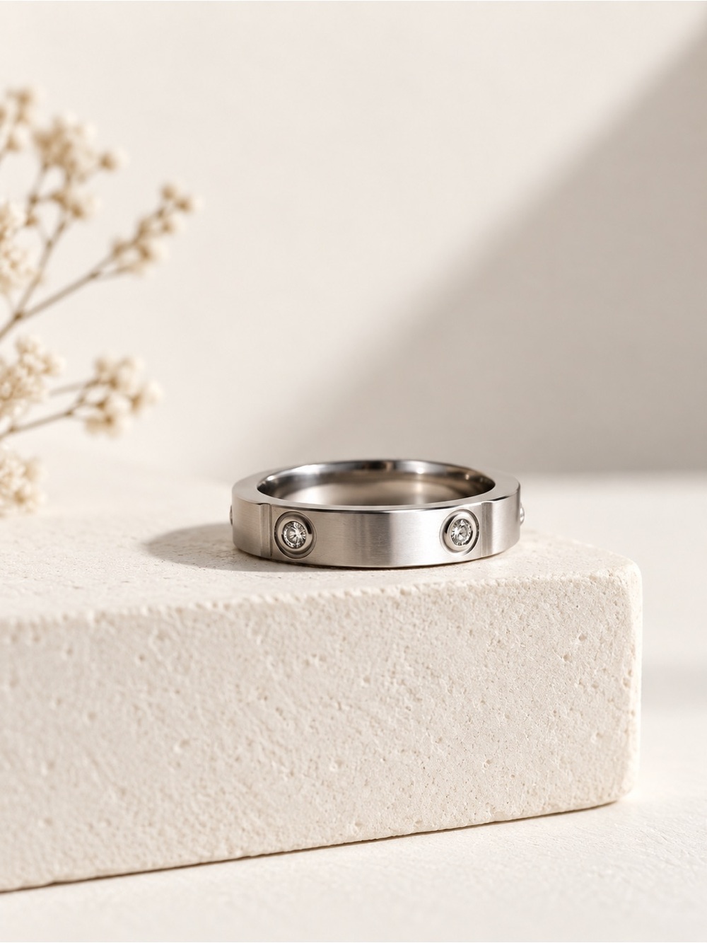 Stainless Steel Ring with Crystal Accents size 6